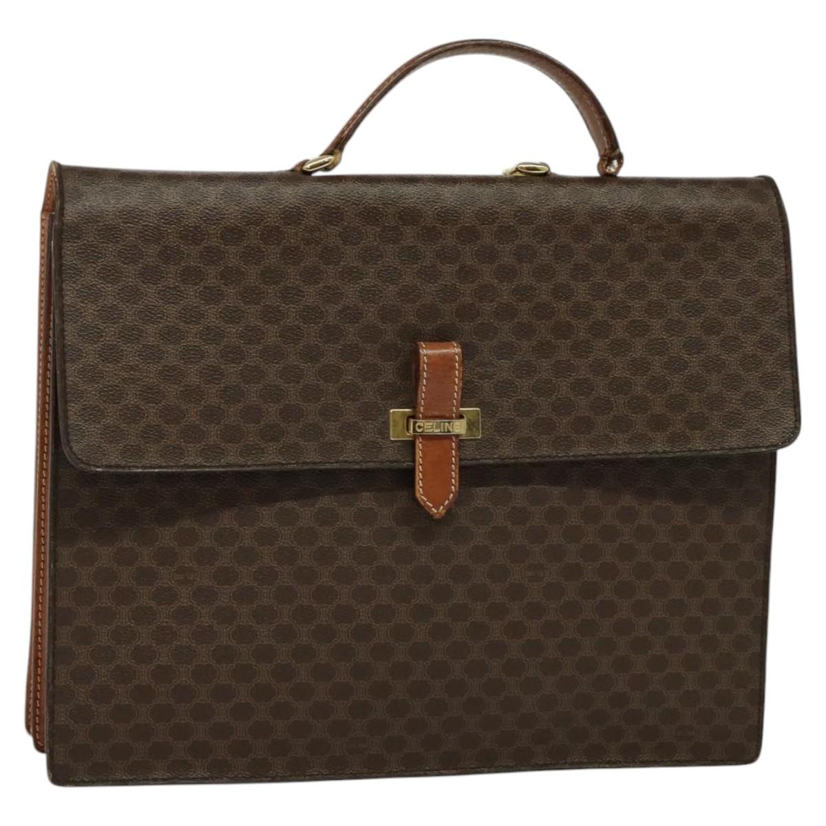 Celine Macadam Canvas Business Bag Pvc Leather Brown Gold